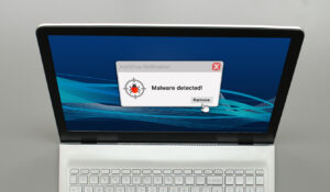 A malware notification warning of a computer threat.