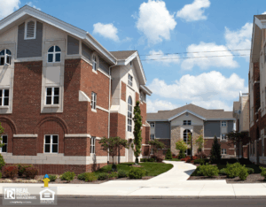 Newly built college campus housing.