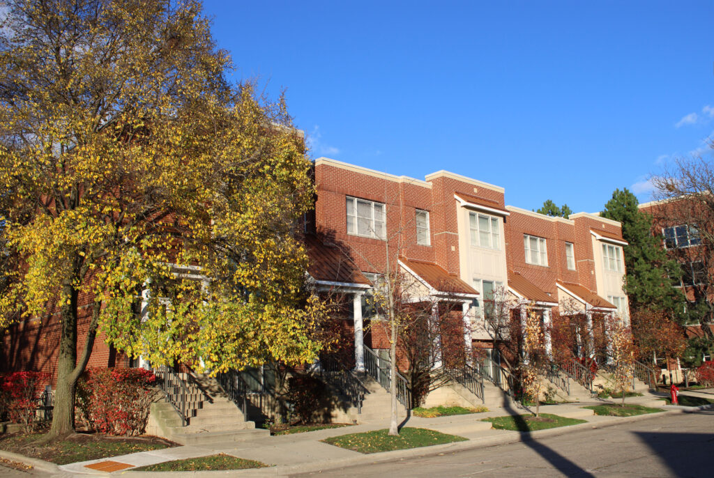 Townhomes in autumn in Skokie, Illinois
