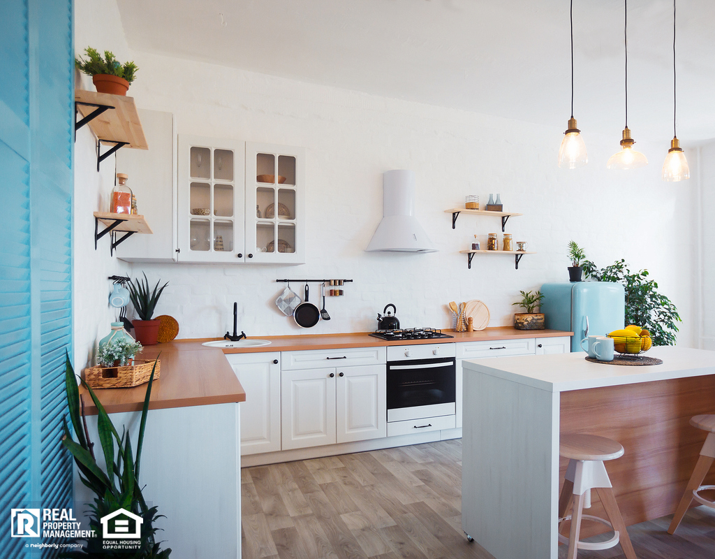 Modern, Newly Remodeled Kitchen with Painted Cabinets and New Light Fixtures