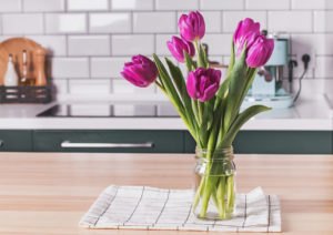 Glass Jar Vase with Flowers in a Framingham Rental Kitchen 