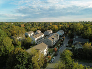 New luxury townhomes surrounded by Fall foliage in North Carolina
