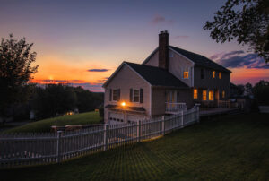 Beautiful colonial style house at sunset