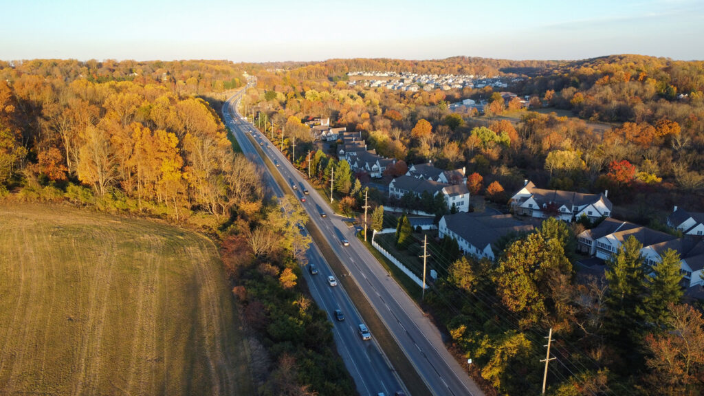 A townhouse community along route 3 highway near Okehocking Preserve in Newtown Square, Pennsylvania