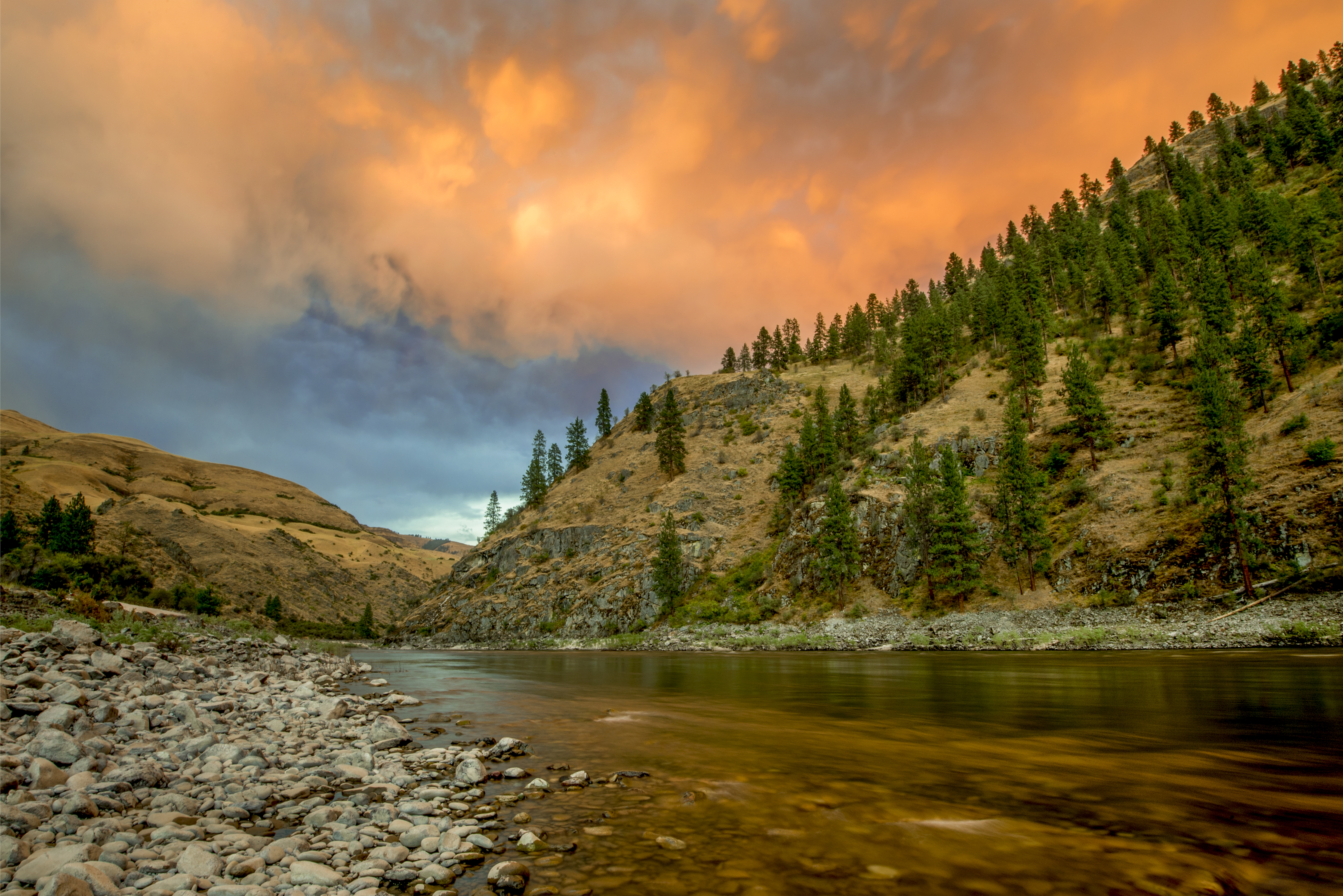 sunset over river in Idaho