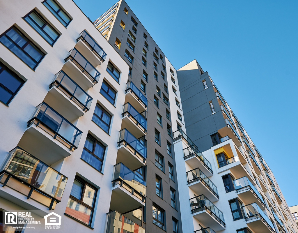 Modern city architecture. Residential house building facade with balconies.