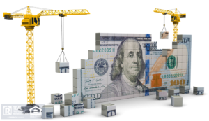 3D Rendition of Two Cranes Billing a 100 Dollar Bill