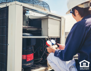 Technician Checking Air Conditioner at a Rental Home in Orlo Vista