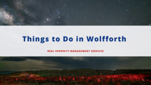 Text that says "Things to Do in Wolfforth" with a background of a Texas night sky.