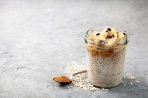 Overnight Oats Layered with Fruit in a Mason Jar 