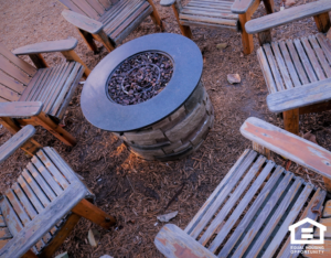 Spring Rental Property with a Firepit Installed in the Backyard