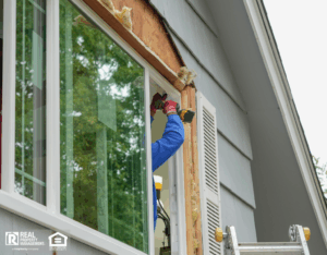 Contractor working on replacing the window of the house.