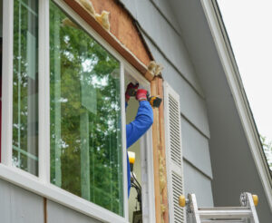 Contractor working on replacing the window of the house.
