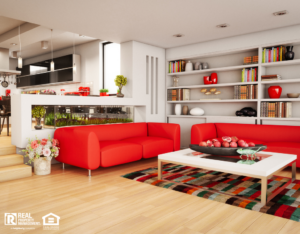 Modern Living Room Decorated with Red Couches