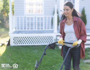 Duschesne Woman Mowing the Lawn