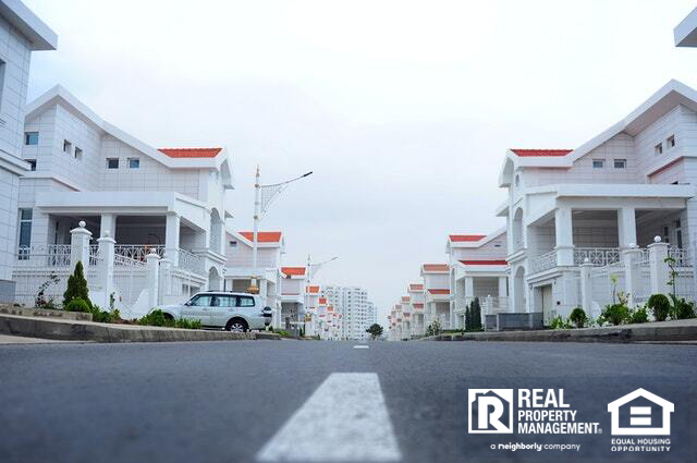 suburban neighborhood with white houses