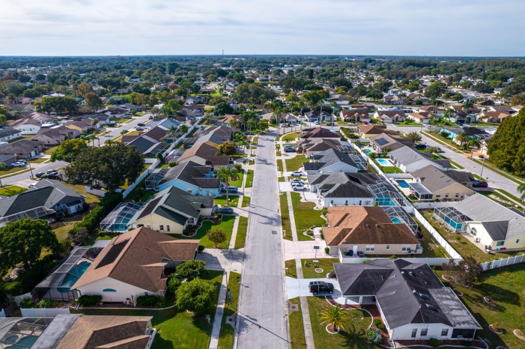 An aerial shot of a neighborhood, identifying investment property neighborhoods concept