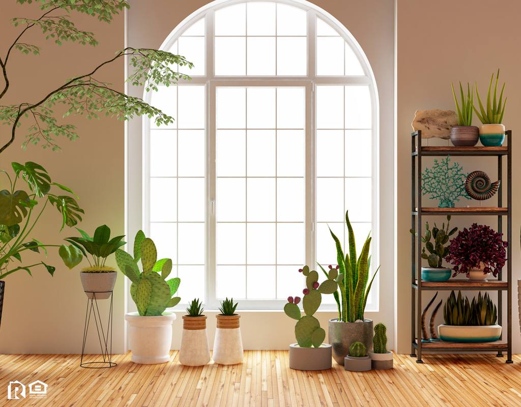 Healthy Green Houseplants in Front of a Window