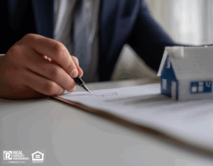 Resident signing a lease agreement contract to rent a home.