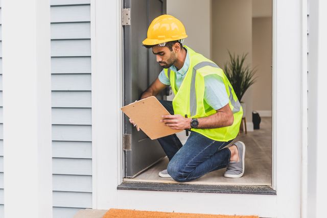a person inspecting a property