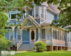 Exterior of beautiful, old Victorian home.