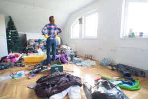 Woman decluttering her home.