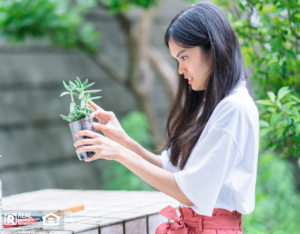 Woman Upcycling Tin Cans into Plant Holders