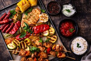 Assortment of grilled food