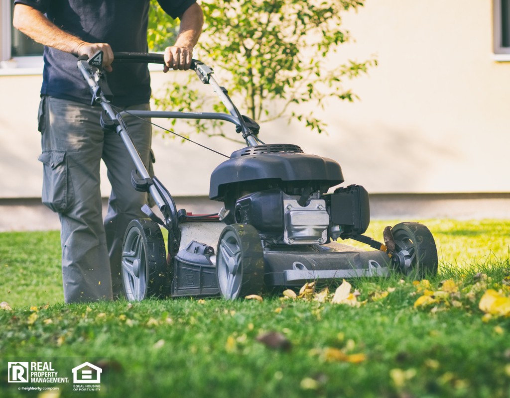 Cumming Tenant Mowing the Lawn in Fall