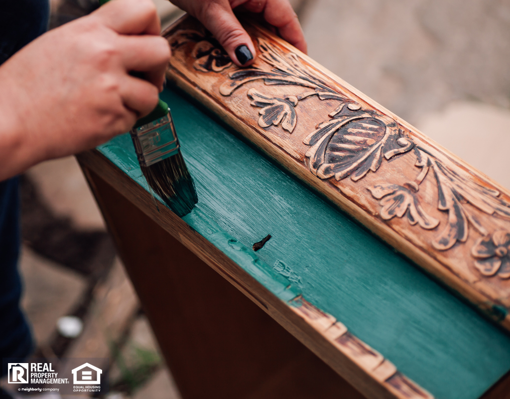 Nashville Renter Painting a Dresser Drawer Turquoise