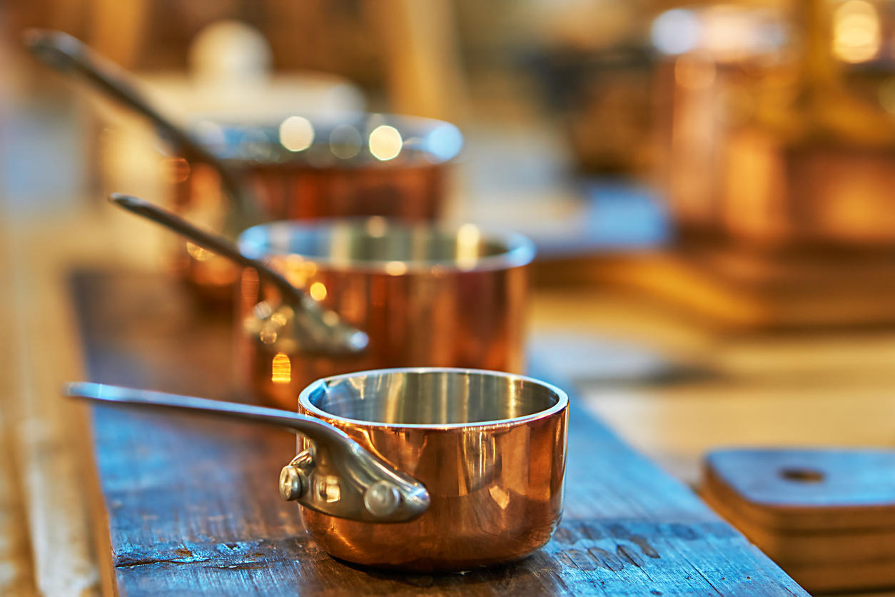 Beautiful Copper Cookware in a Crowley Kitchen