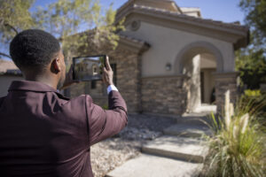 A real estate agent getting a house ready for sale.