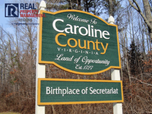 Caroline County Virginia landscape and community welcome sign.