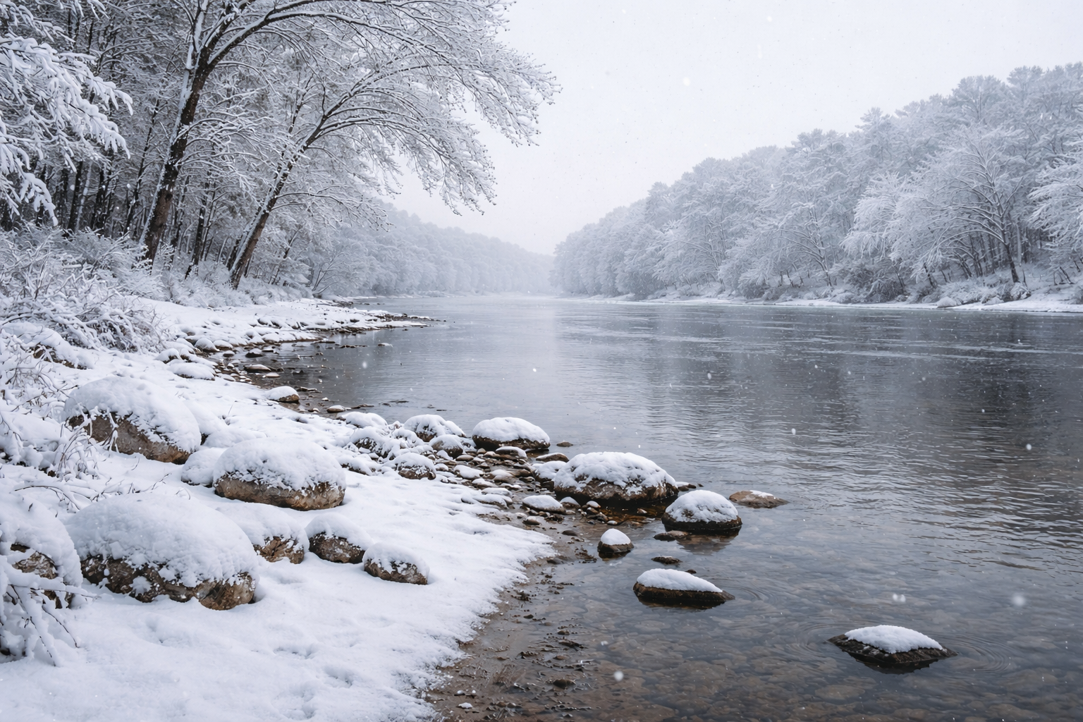 Snowy river horizon symbolizing long-term perspective and legacy in real estate ownership