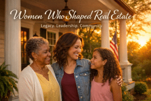 Women from multiple generations standing in front of a home representing family legacy and women shaping real estate in Virginia.