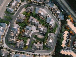 the aerial view of a suburb