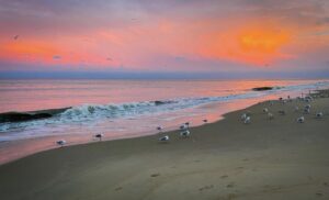 Sunrise over the shoreline at Colonial Beach Virginia representing long-term perspective and thoughtful rental property ownership