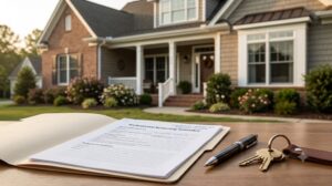 Rental home with completed applicant screening documents and house keys illustrating a disciplined leasing process.