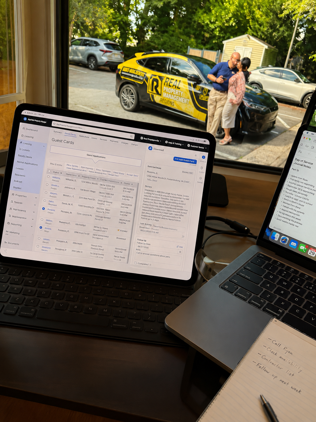 Stephen working from his parents' home during a busy week while planning the September 25 Real Property Management Regions Day of Service