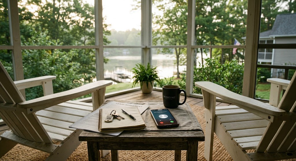 Labor Day and Self-Managing a Rental Property Rental property paperwork, keys and an incoming phone call on a quiet waterfront porch on Labor Day