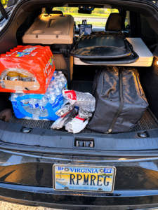 Vehicle packed with water, supplies and equipment on the morning of the September 25 Day of Service