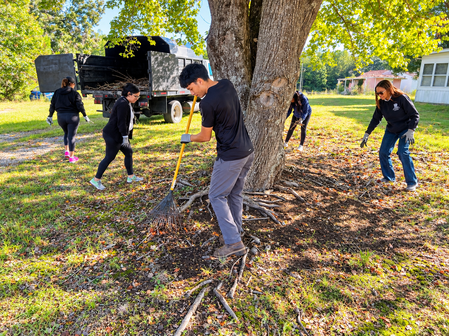 Volunteers at Work | Day of Service 2026 Volunteers clearing brush and debris during the 2026 Real Property Management Regions Day of Service in Caroline County