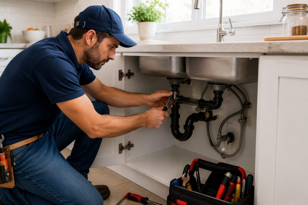 handyman fixing the pips of a house