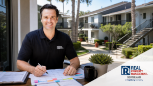 Miles Williams reviews a color-coded lease calendar for a Norwalk multifamily property, illustrating separate AB 1482 compliance clocks across staggered tenancies.