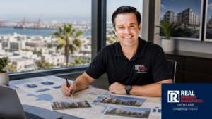Miles Williams evaluates Long Beach multifamily opportunities using a local map, apartment images, coastal setting, and unlabeled analytical charts.