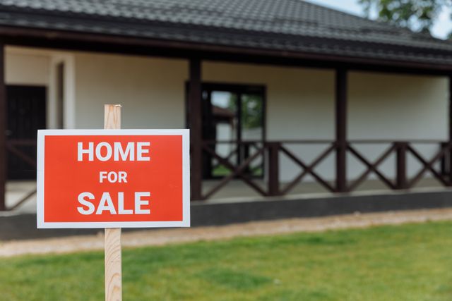 a home for sale sign in front of a property