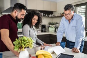 Happy couple renews their lease with their landlord.