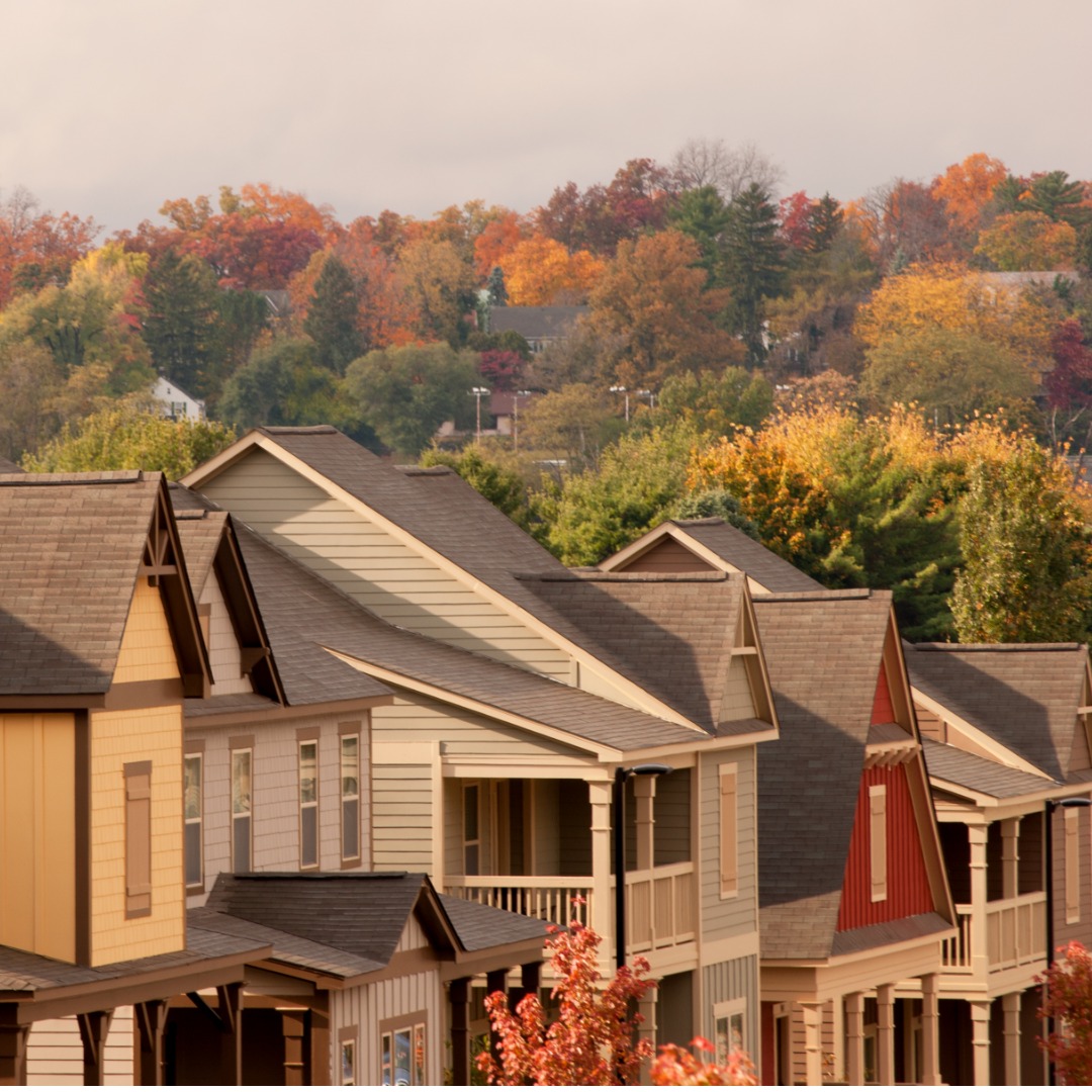 Townhomes surrounded by fall foliage in Pennsylvania