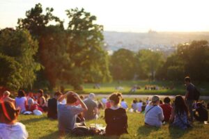 People sitting in a field