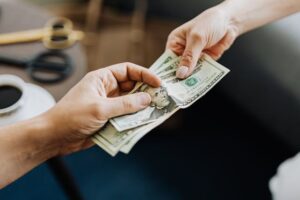 making a transaction with money